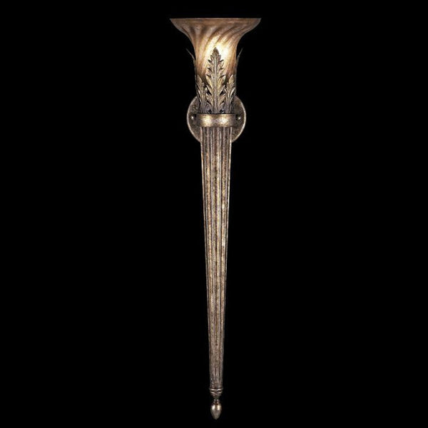 Midsummer Nights Dream Wall Sconce, 1-Light, Gold, Cool Moonlit Patina, Moon Dusted Spiral-Shaped Glass Shade, 31"H (144550ST 64VJ)