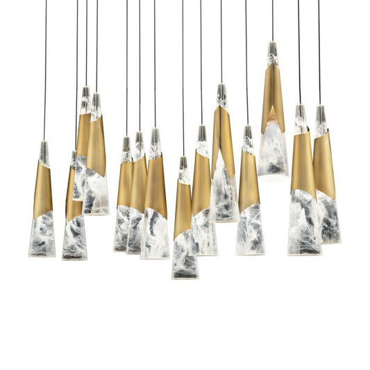 Kilt 14-Light LED Pendant in Aged Brass