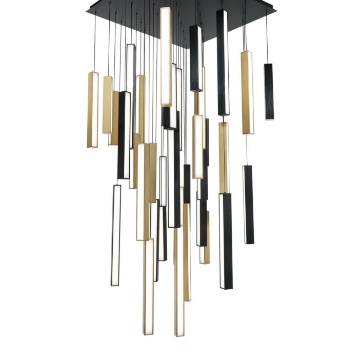 Chaos 41-Light LED Pendant in Black with Aged Brass & Black