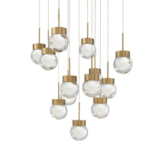 Double Bubble 13-Light LED Pendant in Aged Brass