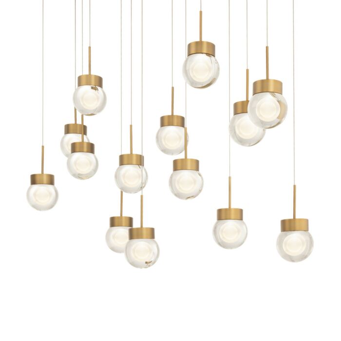 Double Bubble 14-Light LED Pendant in Aged Brass