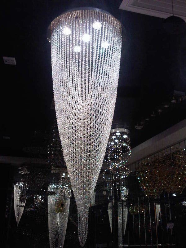 Spiral crystal chandelier dressed with round crystal beads - chrome finish