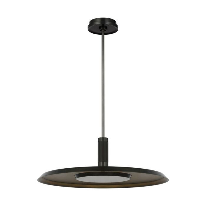 Saucer 1-Light LED Pendant in Dark Bronze with Darkened Brass