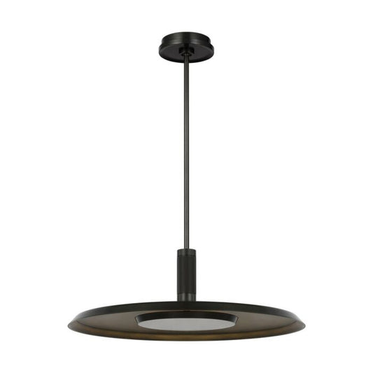 Saucer 1-Light LED Pendant in Dark Bronze with Darkened Brass