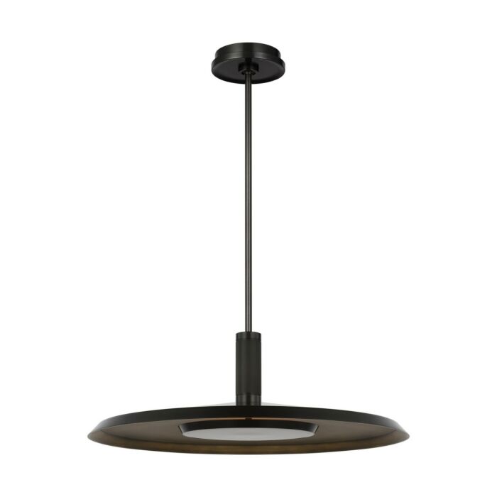 Saucer 1-Light LED Pendant in Dark Bronze with Darkened Brass