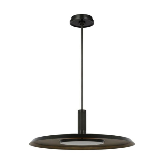 Saucer 1-Light LED Pendant in Dark Bronze with Darkened Brass