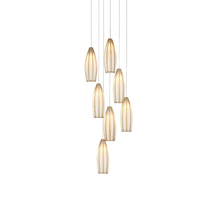 Parish 7-Light Pendant in White with Antique Brass