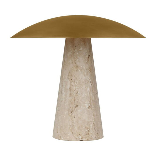 Aegis 1-Light LED Table Lamp in Natural Brass with Natural Travertine