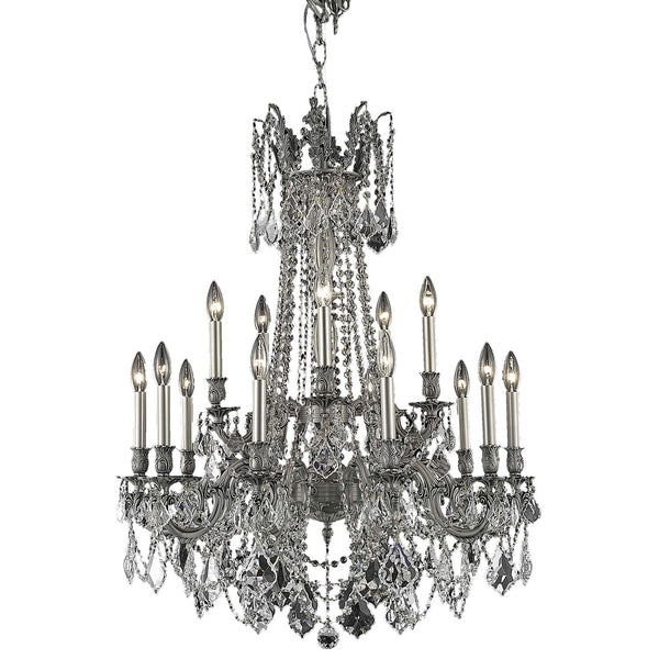 Pewter Fifteen-Light Chandelier with Clear Royal Cut Crystals