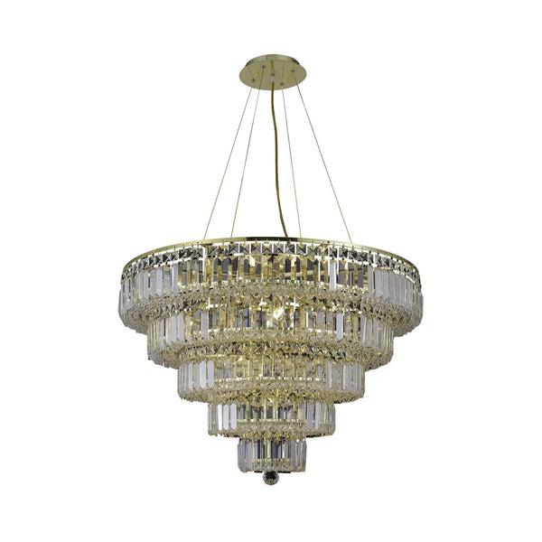 Gold Seventeen-Light 30-Inch Five-Tier Chandelier with Royal Cut Clear Crystal