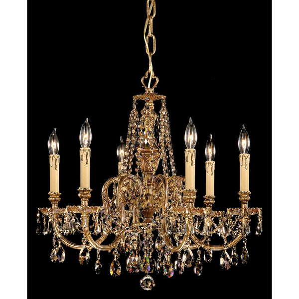 Group Novella Golden Teak Crystal Six-Light Chandelier