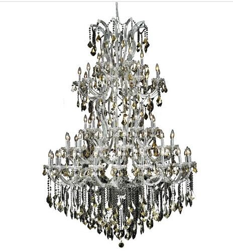 Chrome Sixty-One Light 54-Inch Chandelier with Royal Cut Golden Teak Smoky Crystal