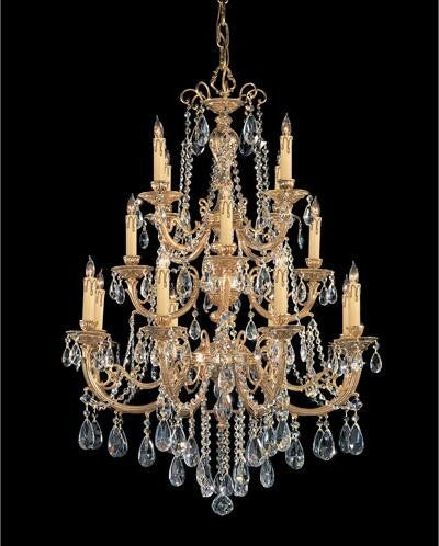 Brass Eight-Light Chandelier with Swarovski Spectra Crystal