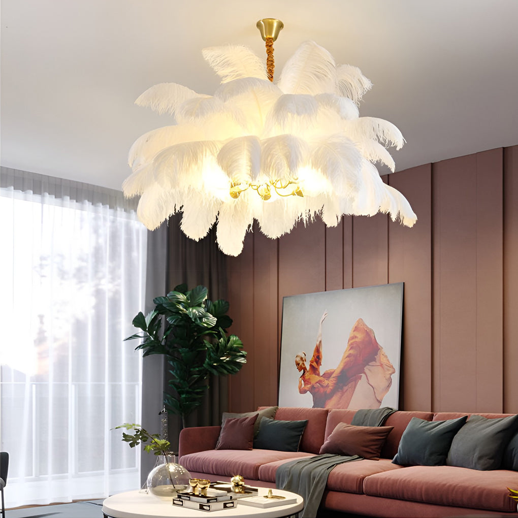 Creative Feathers Copper Ins Nordic Chandelier Flush Mount Ceiling Light