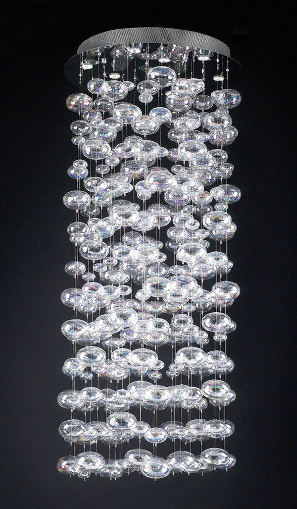 Polished chrome contemporary chandelier dressed with glass bubble