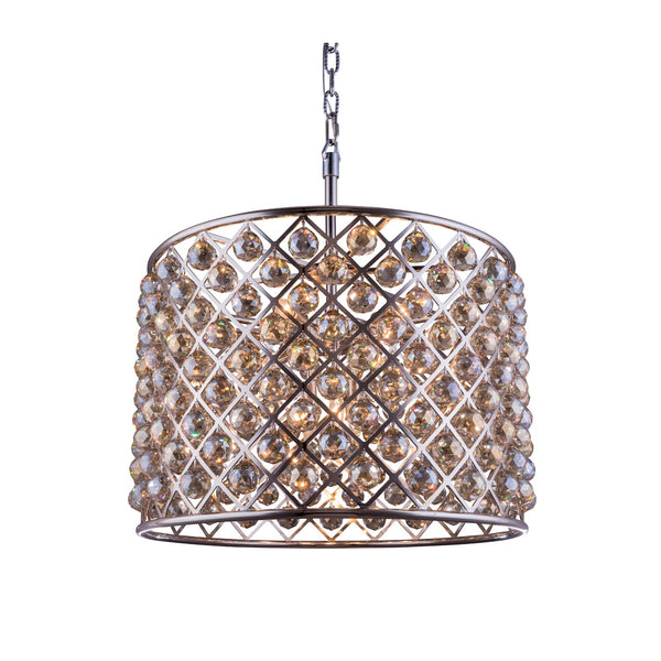 Madison Polished Nickel Eight-Light Pendant with Royal Cut Golden Teak Crystals