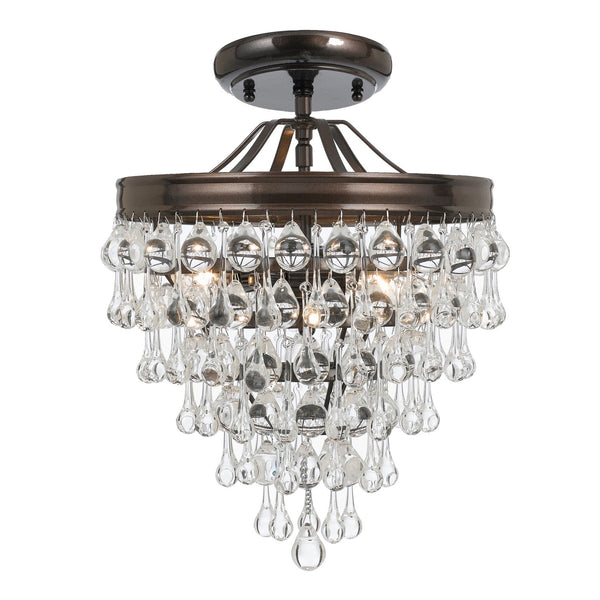 Bronze Three Light Crystal Teardrop Semi-Flush Mount