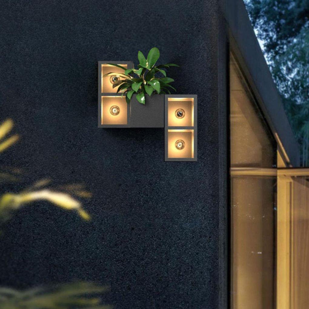 Waterproof Creative Square Combination LED Black Wall Lamp with Flowerpot