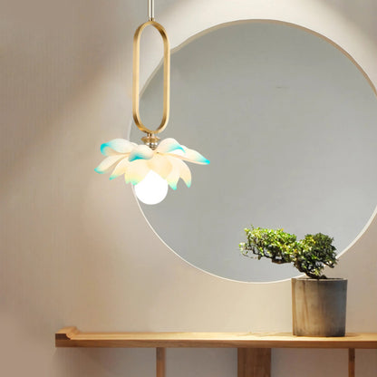 Creative Lotus Flowers Luminous Copper Oval Ring LED Modern Pendant Lights