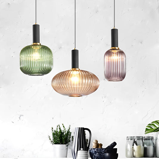 Glass Lantern Shaped Striped Creative Led Nordic Chandelier Pendant Lights