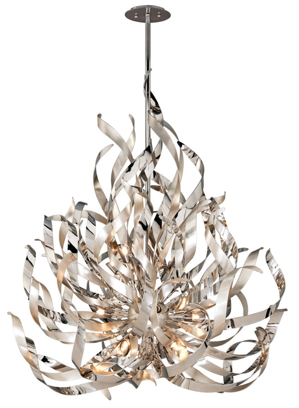 Pendant, 12-Light, Silver Leaf Polished Stainless Steel, Smoke Shade, 44"W (154-412 63TW)