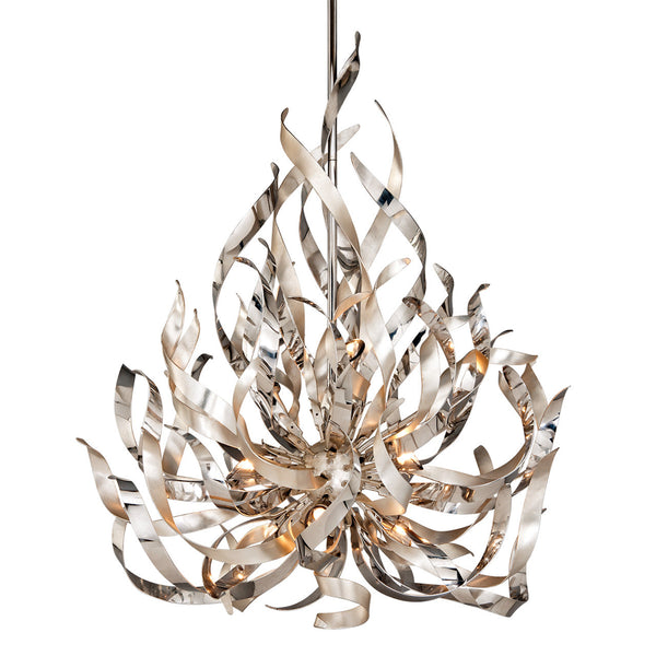 Pendant, 9-Light, Silver Leaf Polished Stainless Steel, Smoke Shade, 34"W (154-49 63TY)