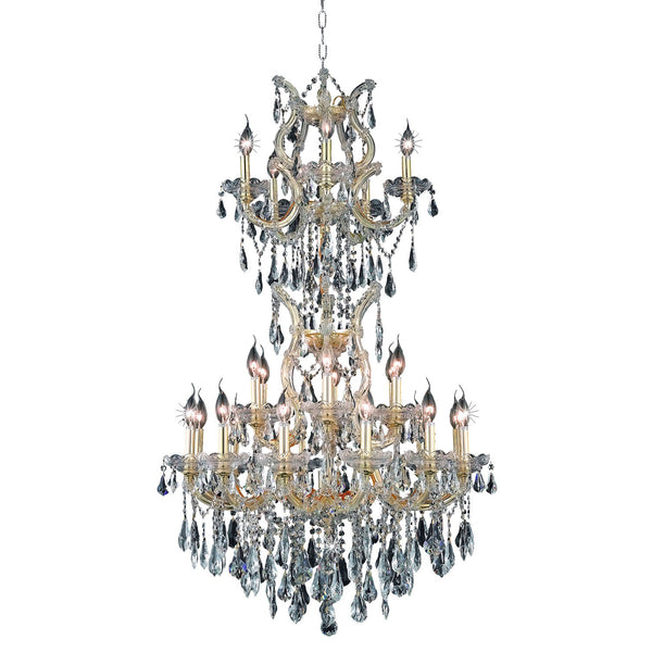 Gold Twenty-Five Light 30-Inch Chandelier with Royal Cut Clear Crystal