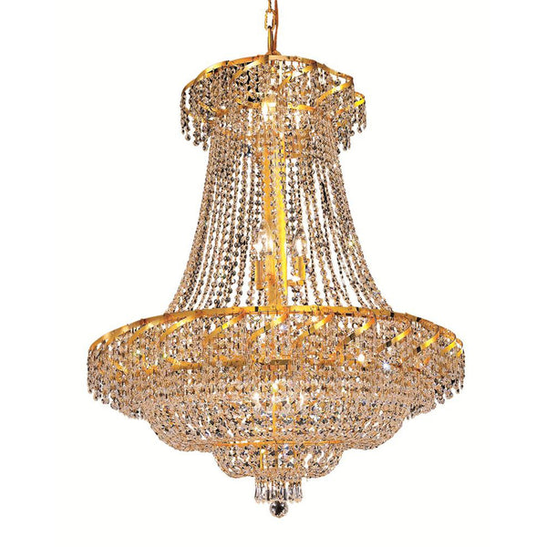 Belenus Gold Eighteen-Light 30-Inch Chandelier with Royal Cut Clear Crystal