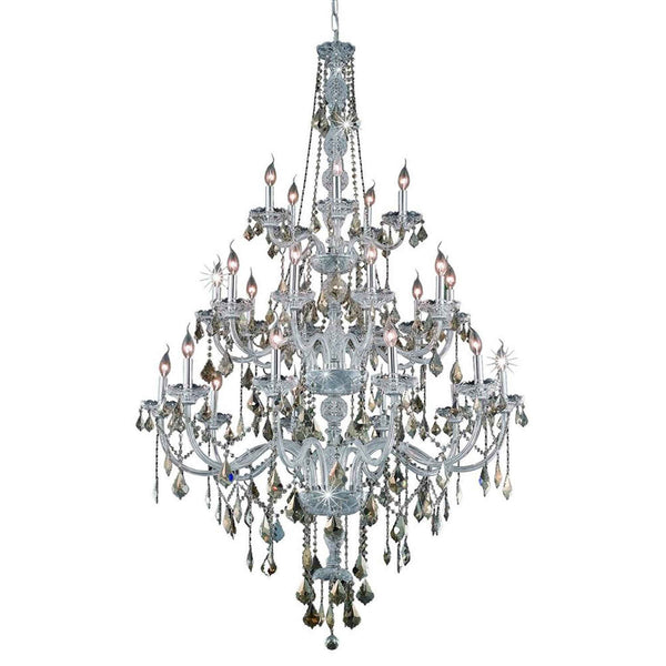 Verona Chrome Twenty-Five Light Chandelier with Golden Teak/Smoky Royal Cut Crystals