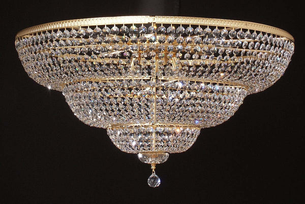 12 light flush mount crystal chandelier in gold plated finish