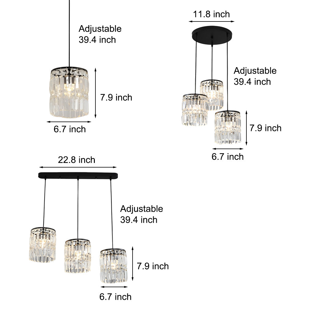 Cylindrical Crystal Shade Three Step Dimming Nordic Hanging Lights Fixture