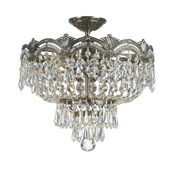 Group Majestic Sold Cast Brass Ornate Crystal Three-Light Semi-Flush