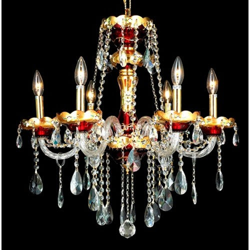 Gold Six-Light 24-Inch Chandelier with Royal Cut Clear Crystal