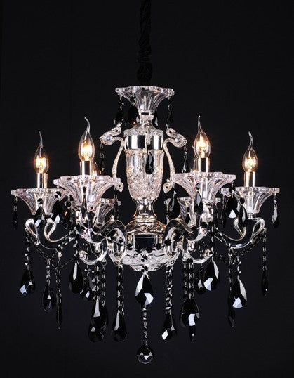 Polished chrome 6 Light Zinc Alloy crystal Chandelier dressed with black crystals