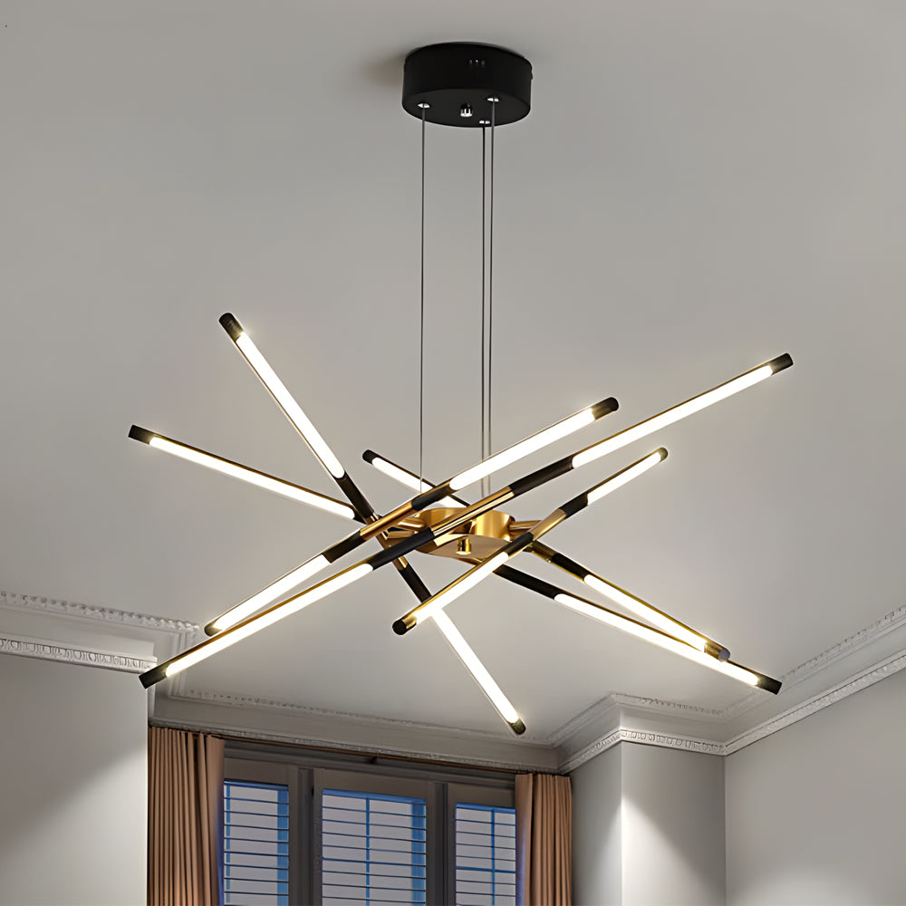 Modern Stepless Dimming Long Strip Sputnik LED Chandelier - Gold/Black+Gold