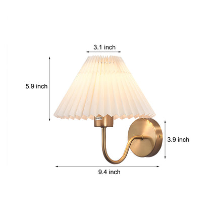 Vintage 1-Light Dimmable Metallic Armed Sconce with Pleated Fabric Shade