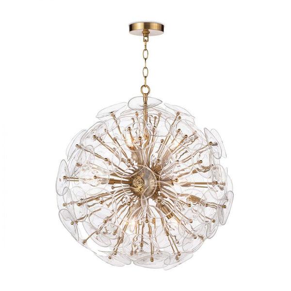 Glass Chandelier, 9-Light, Natural Brass, 29.5"H (16-1243CLR 504X5ZG)