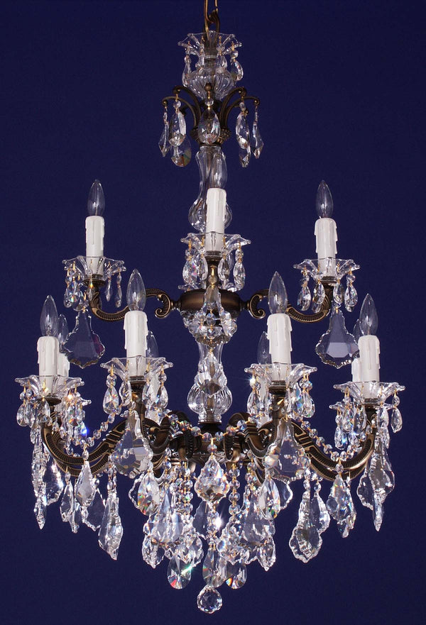 12 lights traditional crystal chandelier in Antique Bronze finish