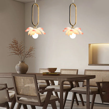 Creative Lotus Flowers Luminous Copper Oval Ring LED Modern Pendant Lights