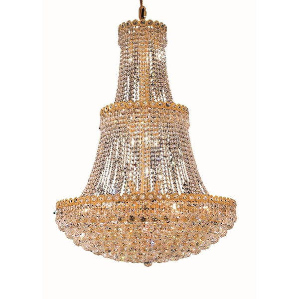 Gold Seventeen-Light 30-Inch Three-Tier Chandelier with Royal Cut Clear Crystal