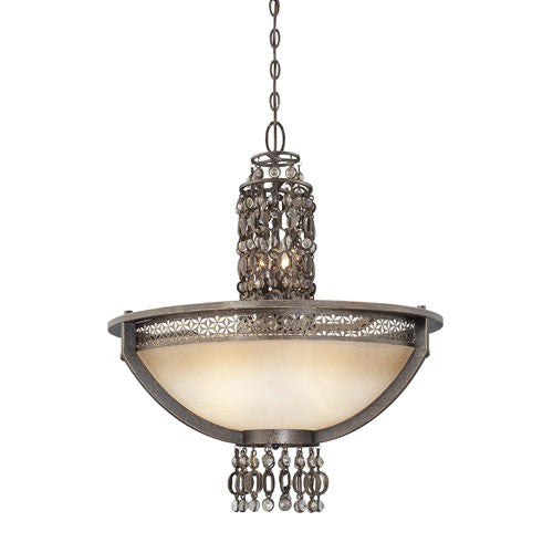 Ajourer French Bronze with Jeweled Accents Six-Light Bowl Pendant