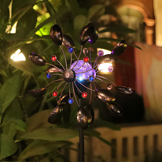 Vintage Iron Wind Spinner Garden Stake Lights - 2-Pack Solar Pathway Decor