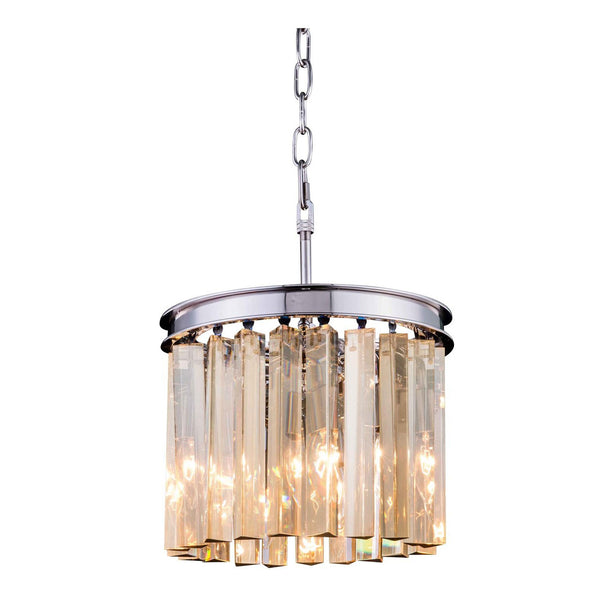 Sydney Polished Nickel Three-Light Pendant with Royal Cut Golden Teak Crystals