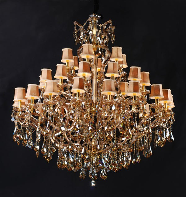 Three tiers traditional crystal Chandelier dressed with lampshades