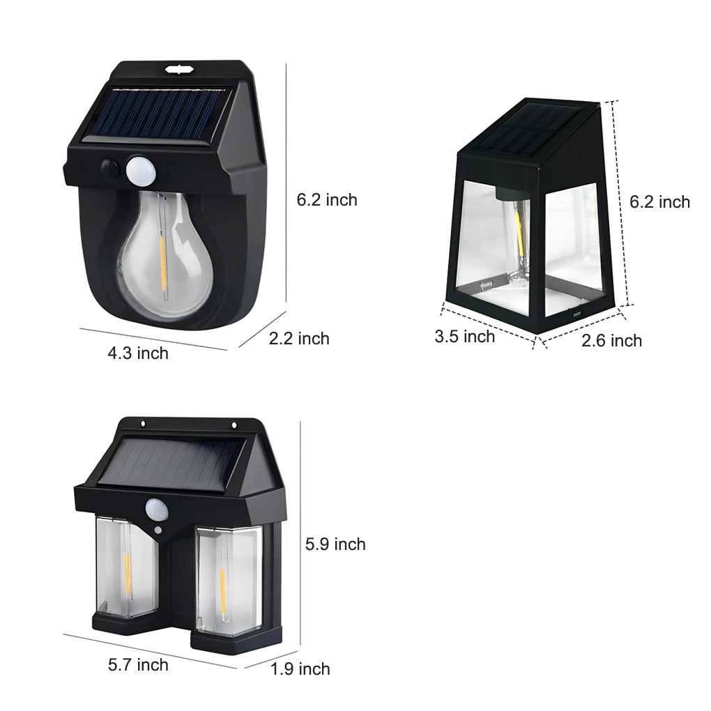 Tungsten Bulb Solar Wall Lanterns Dusk to Dawn Motion Senor Lighting