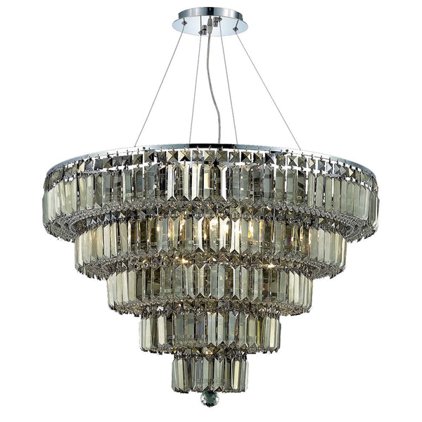 Chrome Seventeen-Light 30-Inch Five-Tier Chandelier with Royal Cut Golden Teak Smoky Crystal