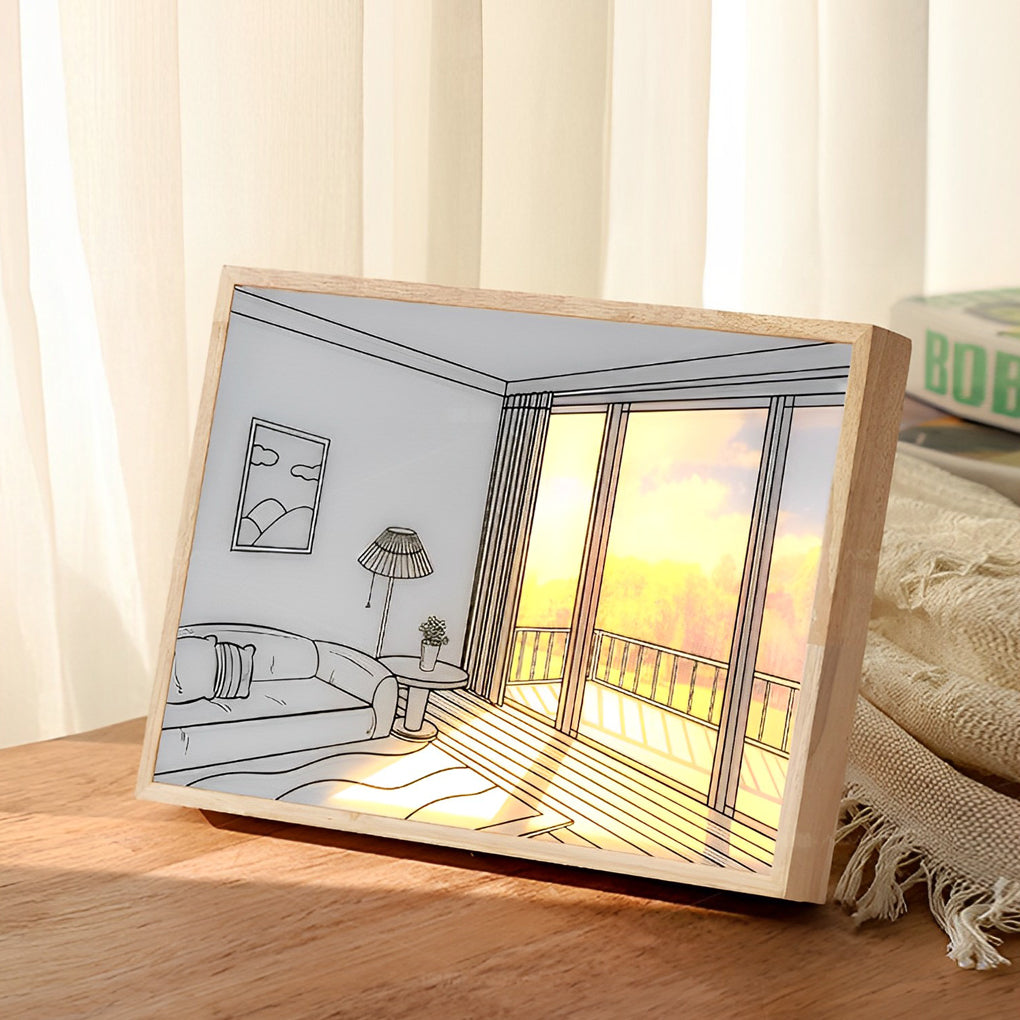 Wood Frame Ins Touch Control Dimmable LED Sunshine Painting Night Light