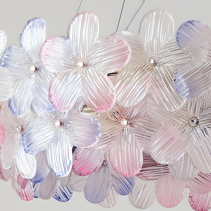 French Glass Flower Round Chandelier