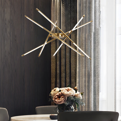 Modern Stepless Dimming Long Strip Sputnik LED Chandelier - Gold/Black+Gold