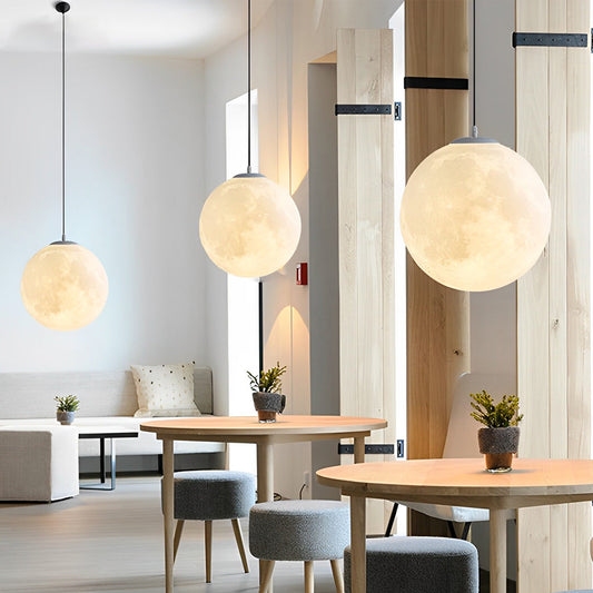 Round Moon Lunar 3D Creativity White Pendant Lamp Hanging Ceiling Lamp